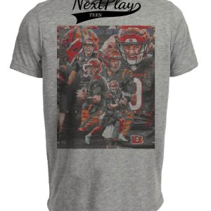 Cincinnati Bengals QB Joe Burrow Exclusive Retro Football Artwork Heather Gray Sublimated T-Shirt