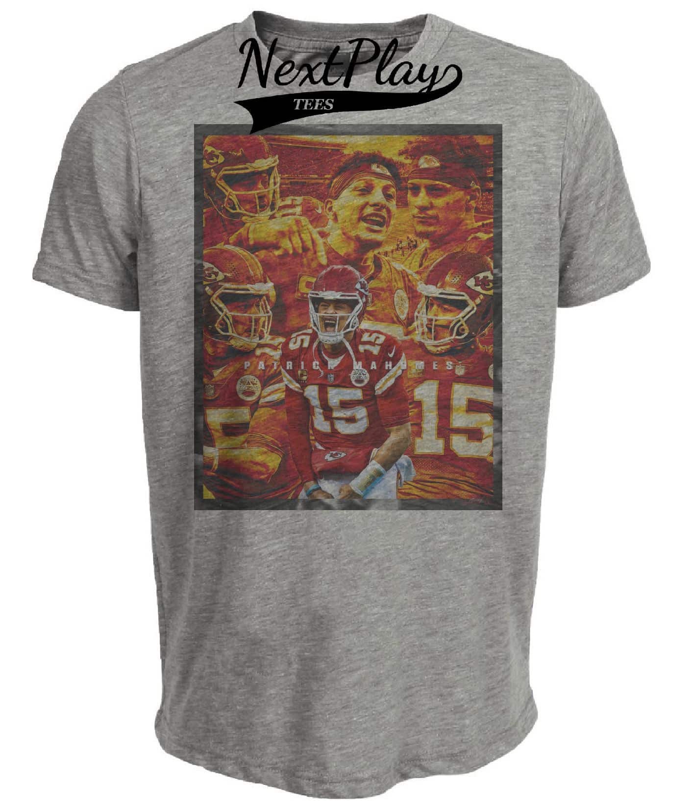 Kansas City Patrick Mahomes Exclusive Retro Football Artwork Heather Gray Sublimated T-Shirt