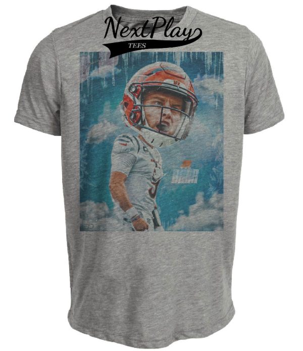 Cincinnati Bengals Joe Burrow Brrr Exclusive Retro Football Artwork Heather Gray Sublimated T-Shirt
