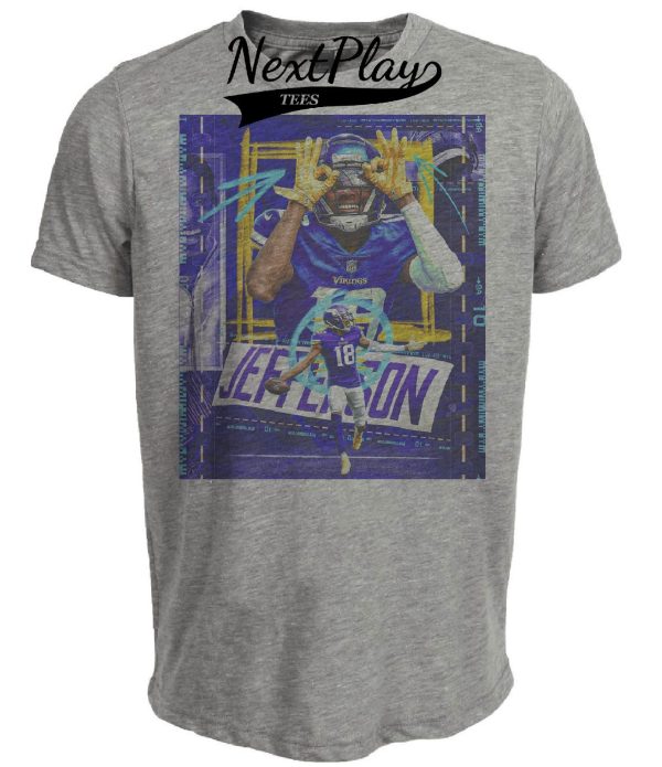 Minnesota Vikings Justin Jefferson Exclusive Retro Football Artwork Heather Gray Sublimated T-Shirt