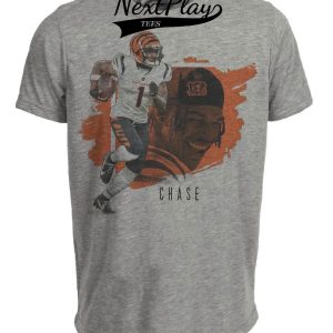Cincinnati Bengals Ja’Marr Chase Exclusive Retro Football Artwork Heather Gray Sublimated T-Shirt