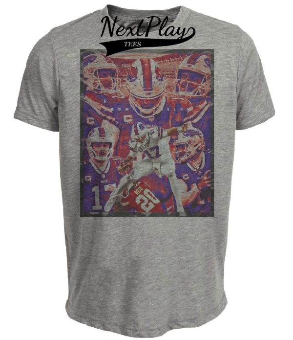 Buffalo Bills QB Josh Allen Exclusive Retro Football Artwork Heather Gray Sublimated T-Shirt