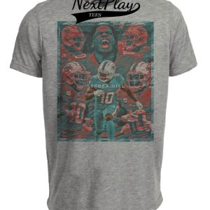 Miami Dolphins WR Tyreek Hill Exclusive Retro Football Artwork Heather Gray Sublimated T-Shirt