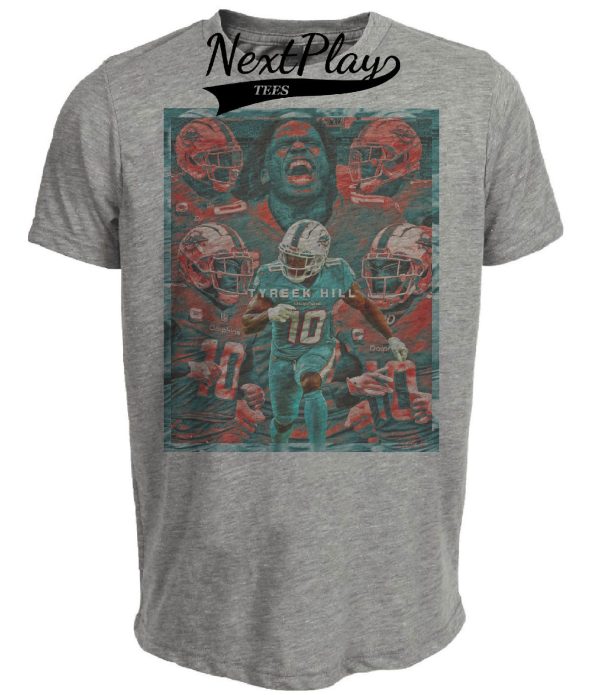Miami Dolphins WR Tyreek Hill Exclusive Retro Football Artwork Heather Gray Sublimated T-Shirt