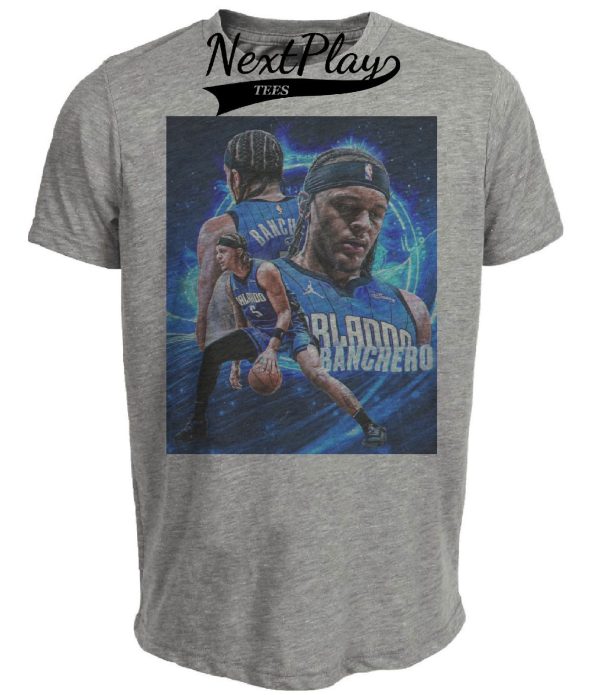 Orlando Magic Paolo Banchero Exclusive Retro Basketball Artwork Heather Gray Sublimated T-Shirt