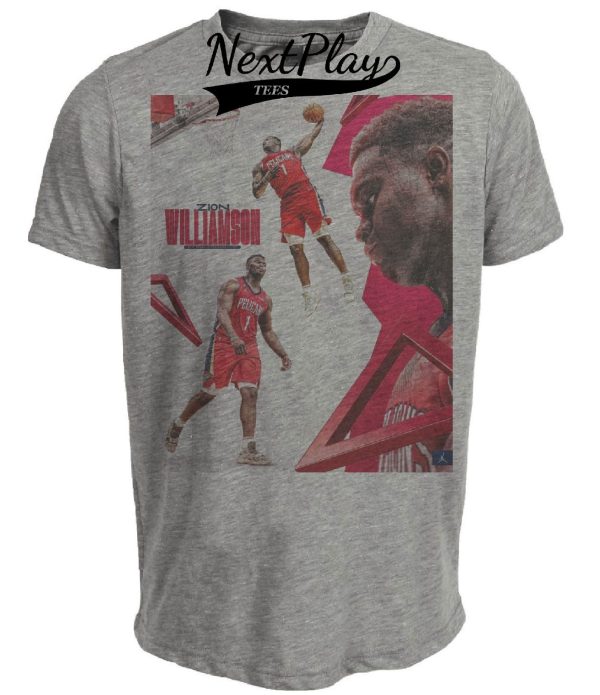 New Orleans Pelicans Zion Williamson Exclusive Retro Basketball Artwork Heather Gray Sublimated T-Shirt
