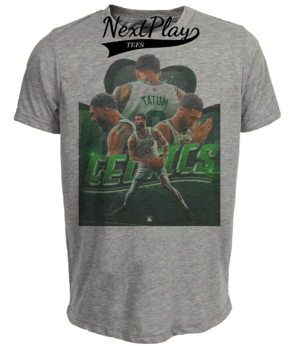 Boston Celtics Jayson Tatum Exclusive Retro Basketball Artwork Heather Gray Sublimated T-Shirt