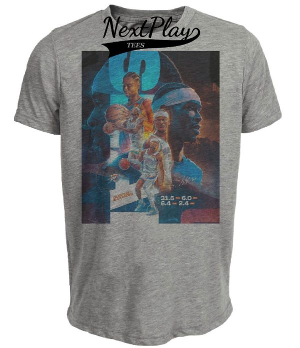 Oklahoma City Thunder Shai Gilgeous-Alexander Exclusive Retro Basketball Artwork Heather Gray Sublimated T-Shirt