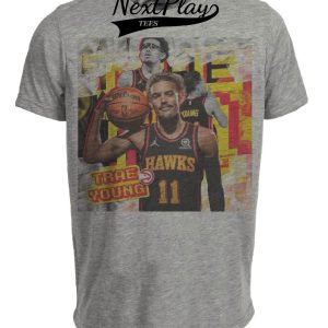 Atlanta Hawks Trae Young Exclusive Retro Basketball Artwork Heather Gray Sublimated T-Shirt