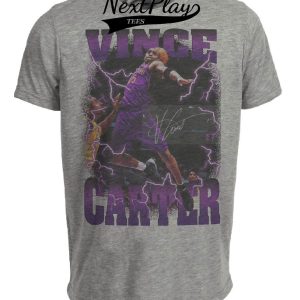 Toronto Raptors Vince Carter Exclusive Retro Lightning Basketball Artwork Heather Gray Sublimated T-Shirt