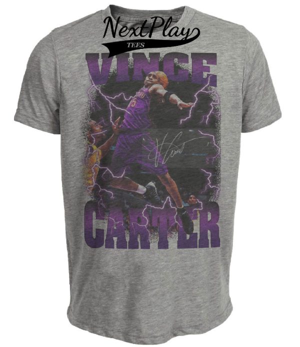 Toronto Raptors Vince Carter Exclusive Retro Lightning Basketball Artwork Heather Gray Sublimated T-Shirt
