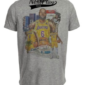 Los Angeles Lakers LeBron James #6 Exclusive Retro Basketball Artwork Heather Gray Sublimated T-Shirt