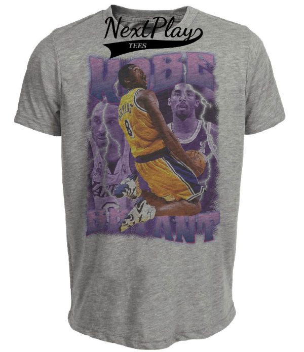 Los Angeles Lakers Kobe Bryant Exclusive Retro Throwback Basketball Artwork Heather Gray Sublimated T-Shirt