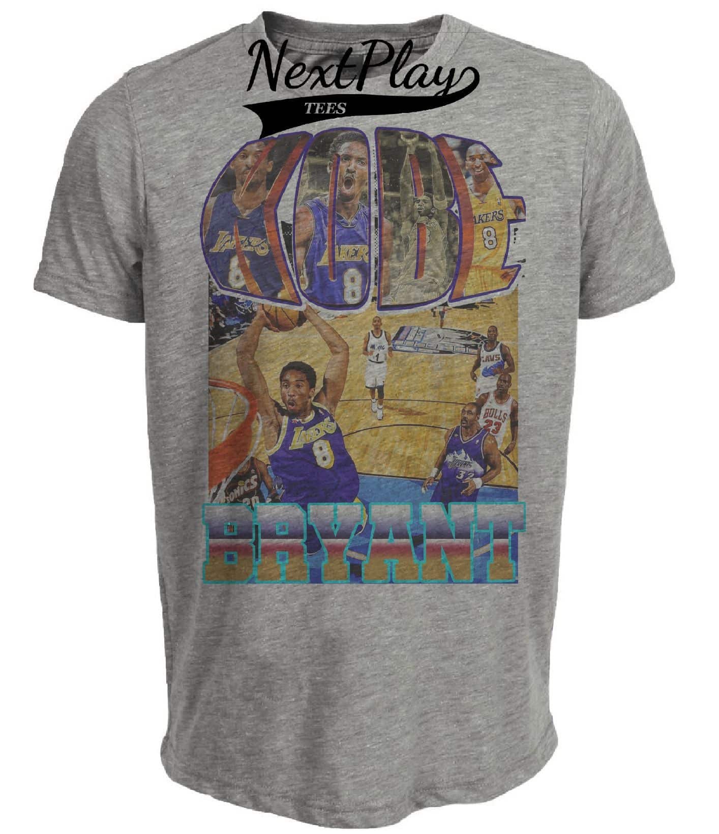 Los Angeles Lakers Kobe Bryant Dunk Exclusive Retro Basketball Artwork Heather Gray Sublimated T-Shirt