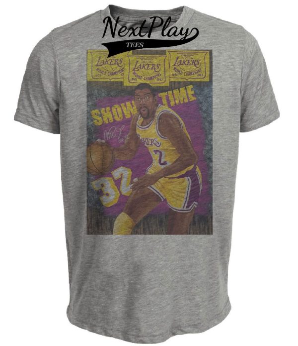 Los Angeles Lakers Magic Johnson Exclusive Retro Showtime Champions Basketball Artwork Heather Gray Sublimated T-Shirt