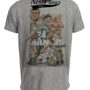 Milwaukee Bucks Giannis Antetokounmpo Exclusive Retro Basketball Artwork Heather Gray Sublimated T-Shirt