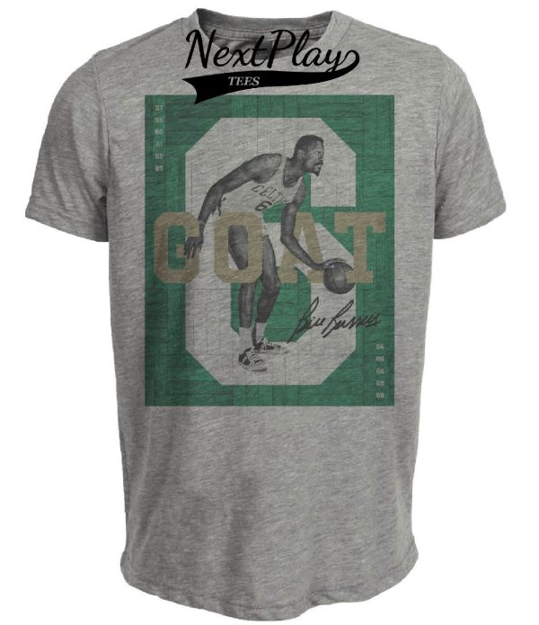 Boston Celtics Bill Russell The Goat Exclusive Retro Basketball Artwork Heather Gray Sublimated T-Shirt