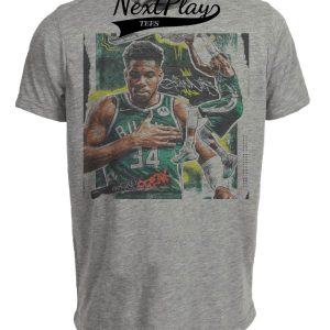 Milwaukee Bucks Giannis Antetokounmpo Greek Freak Exclusive Retro Basketball Artwork Heather Gray Sublimated T-Shirt