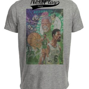 Boston Celtics Bill Russell Exclusive Retro Basketball Artwork Heather Gray Sublimated T-Shirt
