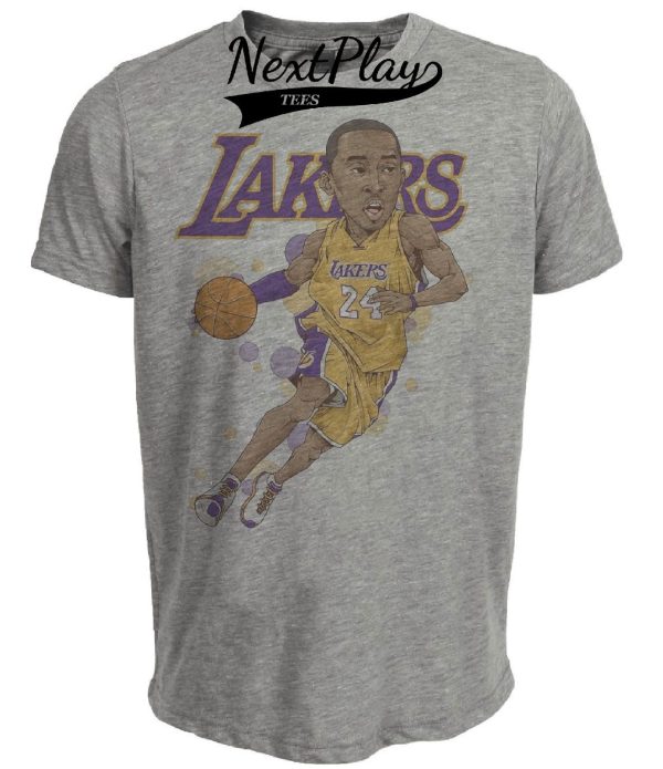 Los Angeles Lakers Kobe Bryant #24 Exclusive Retro Basketball Artwork Heather Gray Sublimated T-Shirt