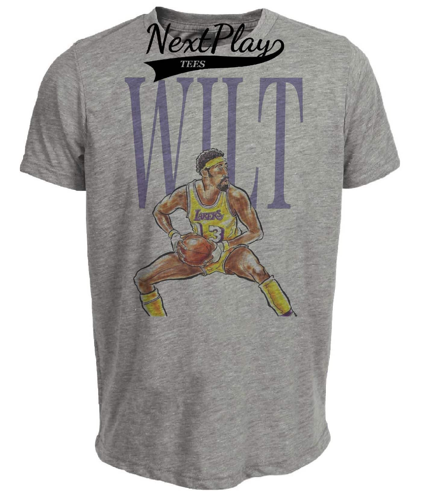 Los Angeles Lakers Wilt Chamberlain Exclusive Retro Basketball 1973 Artwork Heather Gray Sublimated T-Shirt