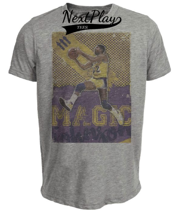 Los Angeles Lakers Magic Johnson Exclusive Retro Showtime Basketball Artwork Heather Gray Sublimated T-Shirt