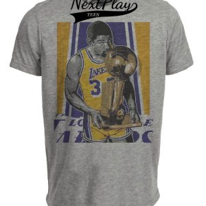 Los Angeles Lakers Magic Johnson Exclusive Retro Basketball Championship Artwork Heather Gray Sublimated T-Shirt