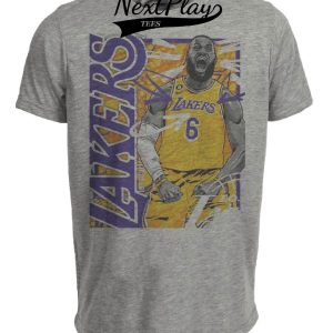 Los Angeles Lakers LeBron James Exclusive Retro Basketball Artwork Heather Gray Sublimated T-Shirt