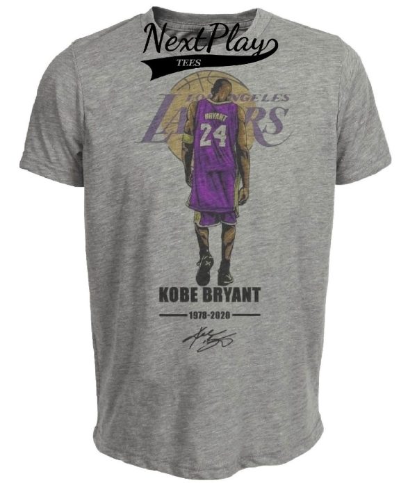 Los Angeles Lakers Kobe Bryant RIP Exclusive Retro Basketball Artwork Heather Gray Sublimated T-Shirt