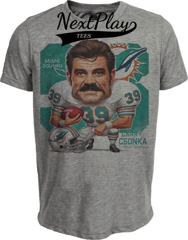 Miami Dolphins Larry Csonka Exclusive Retro Football 1972 Artwork Heather Gray Sublimated T-Shirt