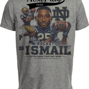 Notre Dame Fighting Irish Raghib Rocket Ismail Exclusive Retro Football 1990 Artwork Heather Gray Sublimated T-Shirt