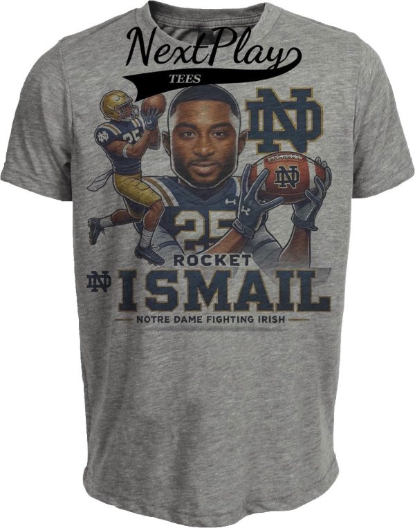 Notre Dame Fighting Irish Raghib Rocket Ismail Exclusive Retro Football 1990 Artwork Heather Gray Sublimated T-Shirt