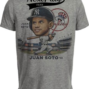 New York Yankees Juan Soto Exclusive Retro Baseball Artwork Heather Gray Sublimated T-Shirt