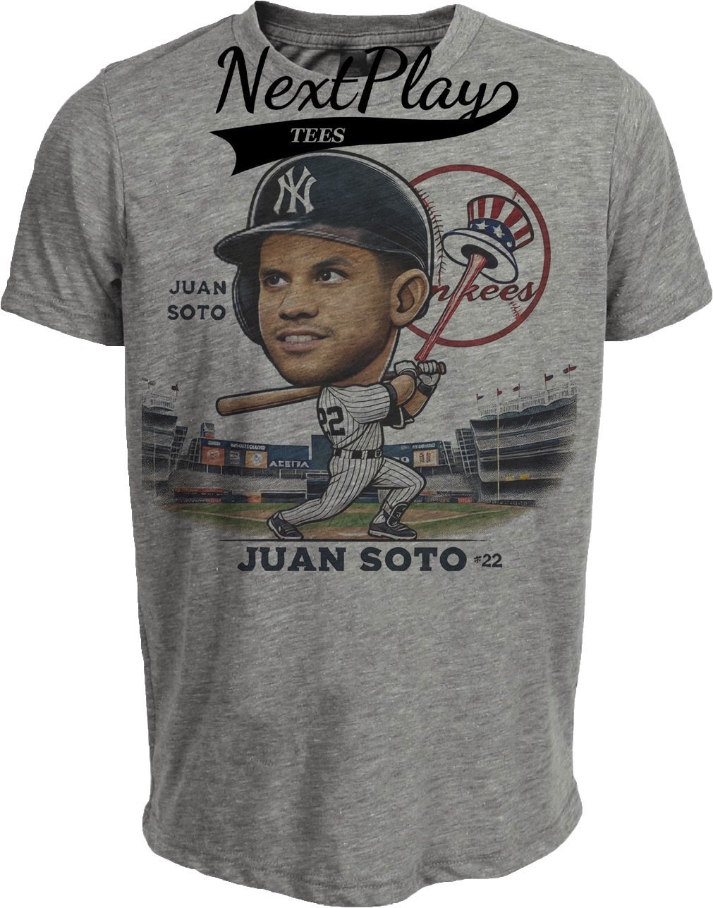 New York Yankees Juan Soto Exclusive Retro Baseball Artwork Heather Gray Sublimated T-Shirt