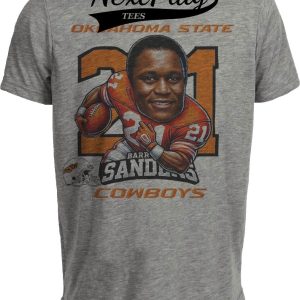 Oklahoma State Cowboys Barry Sanders Exclusive Retro Football 1988 Artwork Heather Gray Sublimated T-Shirt