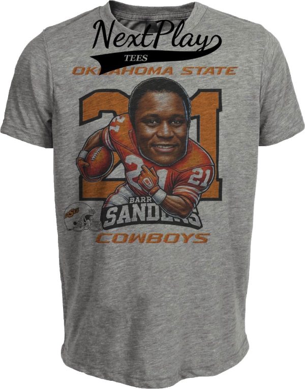 Oklahoma State Cowboys Barry Sanders Exclusive Retro Football 1988 Artwork Heather Gray Sublimated T-Shirt
