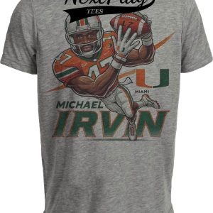 Miami Hurricanes Michael Irvin #47 Exclusive Retro Football 1987 Artwork Heather Gray Sublimated T-Shirt