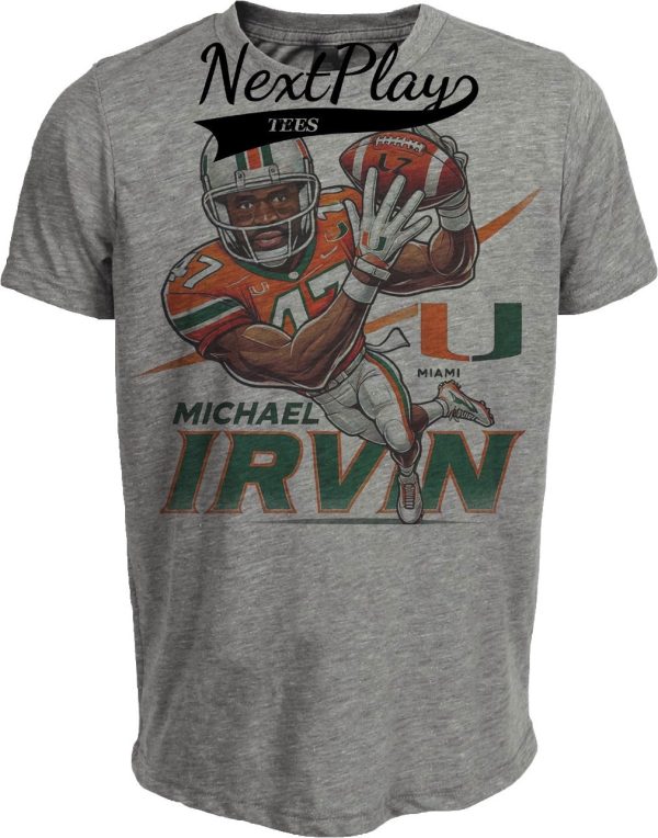 Miami Hurricanes Michael Irvin #47 Exclusive Retro Football 1987 Artwork Heather Gray Sublimated T-Shirt