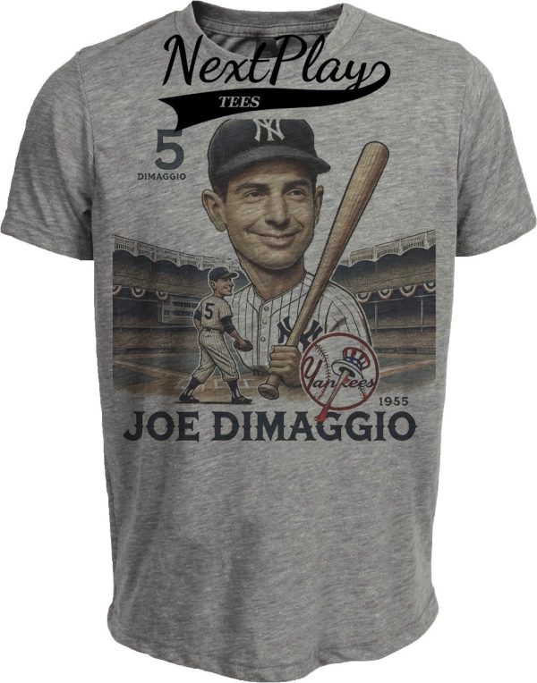 New York Yankees Joe DiMaggio Exclusive Retro Baseball HOF 1955 Artwork Heather Gray Sublimated T-Shirt