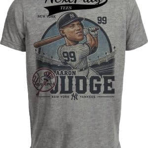 New York Yankees Aaron Judge Exclusive Retro Baseball Artwork Heather Gray Sublimated T-Shirt