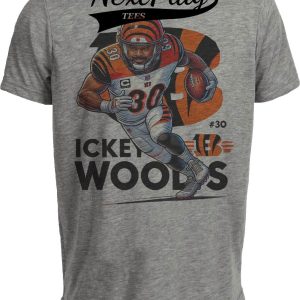 Cincinnati Bengals Ickey Woods Exclusive Retro Football 1988 Artwork Heather Gray Sublimated T-Shirt