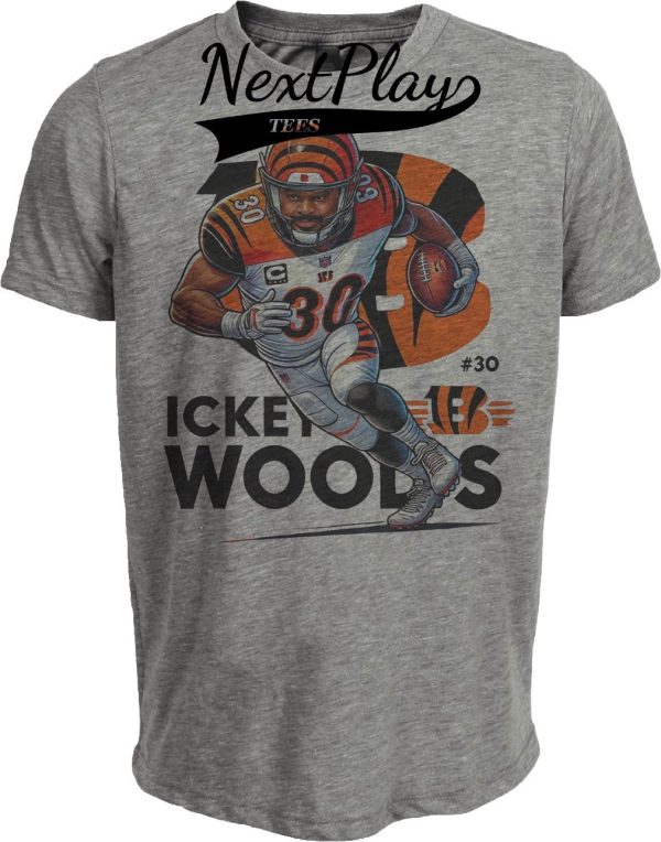 Cincinnati Bengals Ickey Woods Exclusive Retro Football 1988 Artwork Heather Gray Sublimated T-Shirt