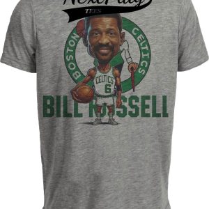 Boston Celtics Bill Russell Exclusive Retro Basketball 1958 Artwork Heather Gray Sublimated T-Shirt