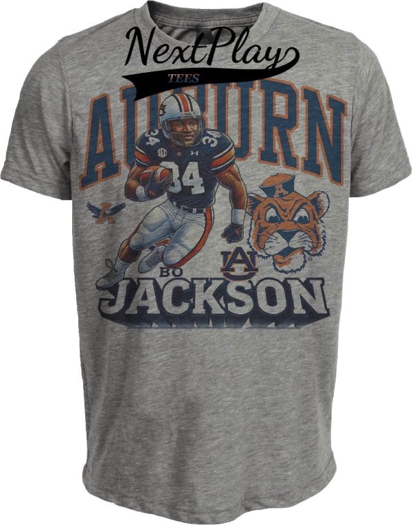 Auburn Tigers Bo Jackson Exclusive Retro Football 1985 Artwork Heather Gray Sublimated T-Shirt