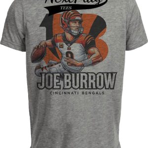 Cincinnati Bengals QB Joe Burrow #9 Exclusive Retro Football Artwork Heather Gray Sublimated T-Shirt