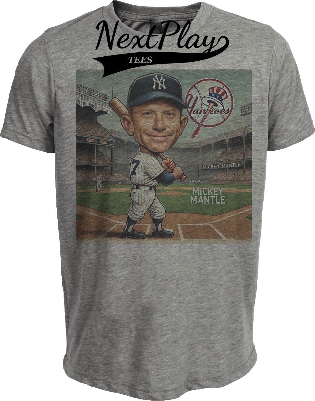 New York Yankees Mickey Mantle Exclusive Retro Baseball 1959 Artwork Heather Gray Sublimated T-Shirt