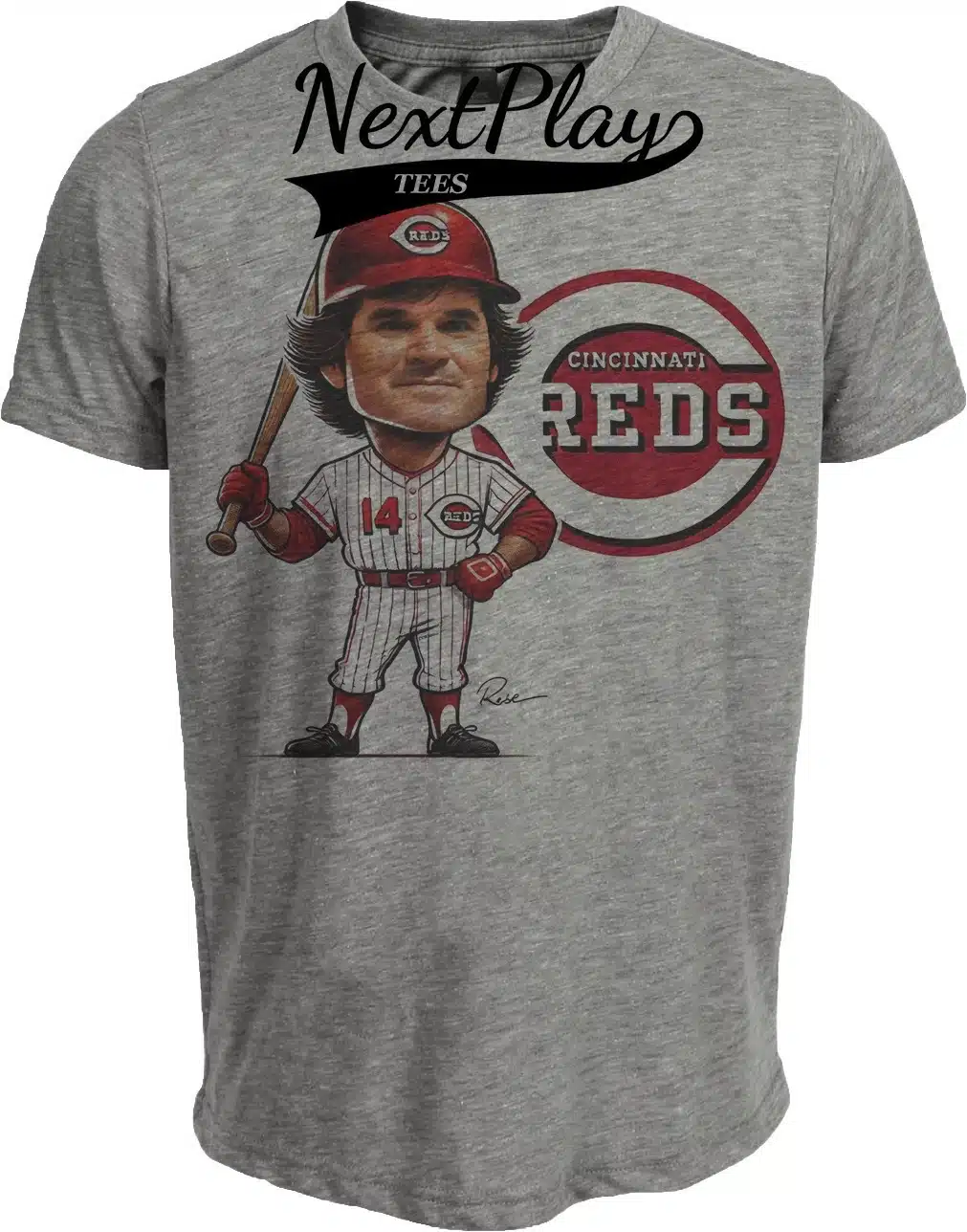 Cincinnati Reds Pete Rose Exclusive Retro Baseball 1975 Artwork Heather Gray Sublimated T-Shirt