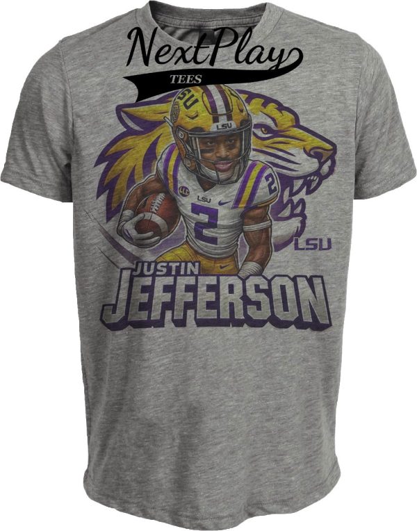 LSU Tigers Justin Jefferson Exclusive Retro Football Artwork Heather Gray Sublimated T-Shirt