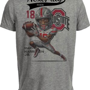 Ohio State Buckeyes Marvin Harrison Jr. Exclusive Retro Football Artwork Heather Gray Sublimated T-Shirt