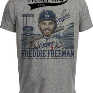 Los Angeles Dodgers Freddie Freeman Exclusive Retro Baseball Artwork Heather Gray Sublimated T-Shirt